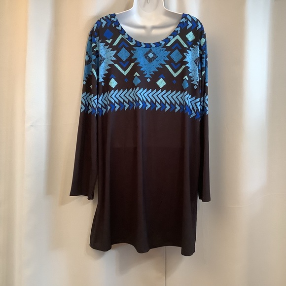 NANU Tunic Women’s 1X Long Sleeve Abstract Pattern Black/Blue - Picture 12 of 13